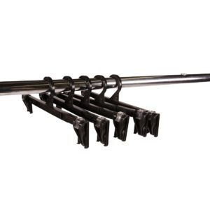 Black clip hangers on a clothing rack
