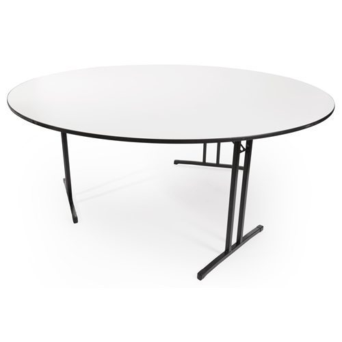 Round white melamine folding banquet table with three folding legs