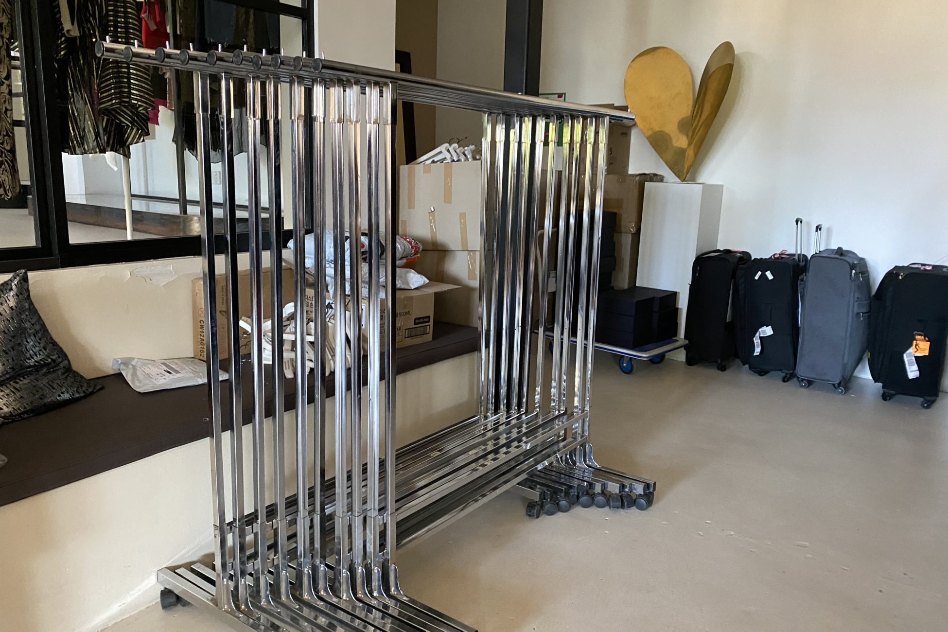 Clothing rack inside a room