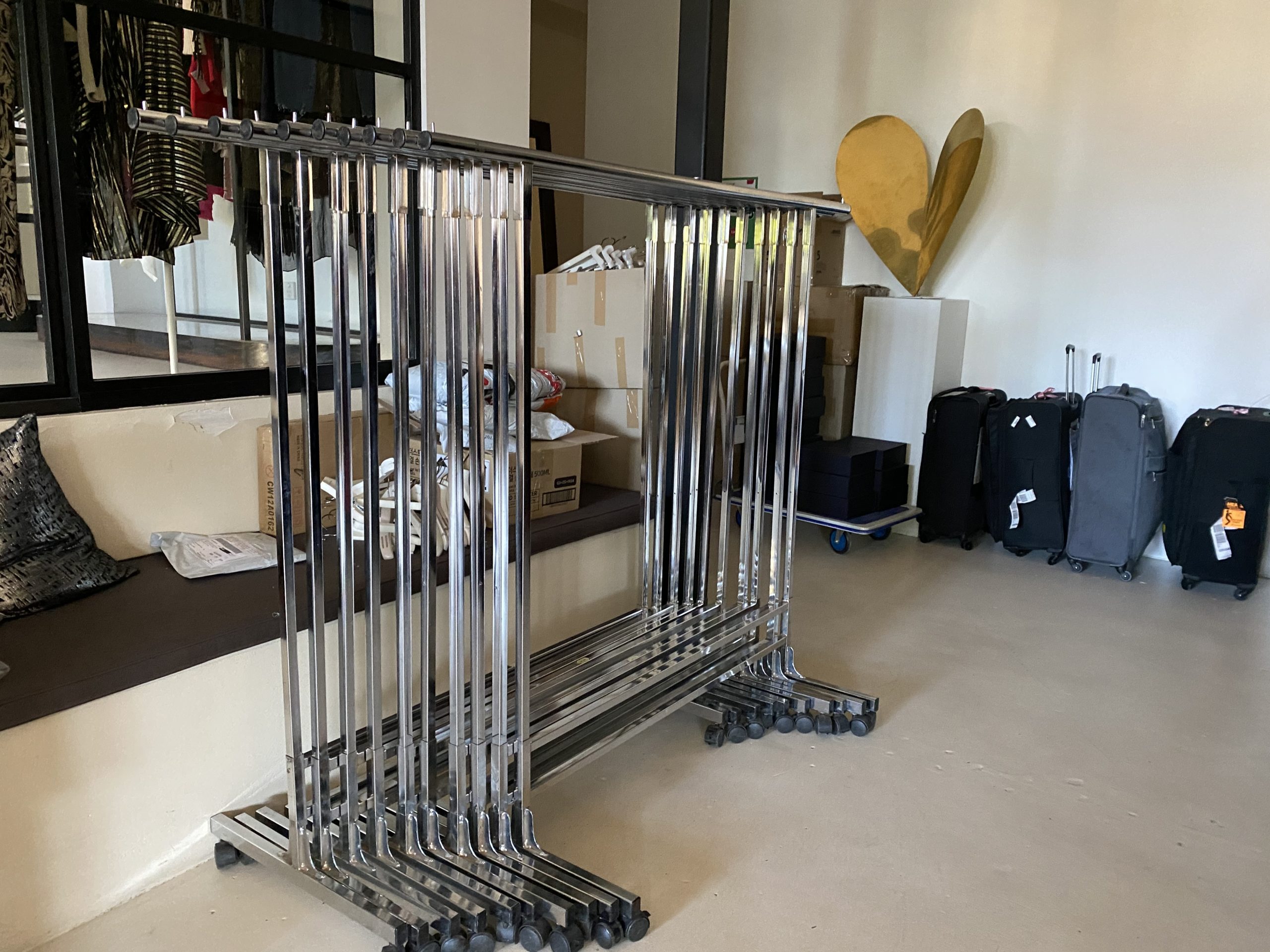 Clothing rack inside a room