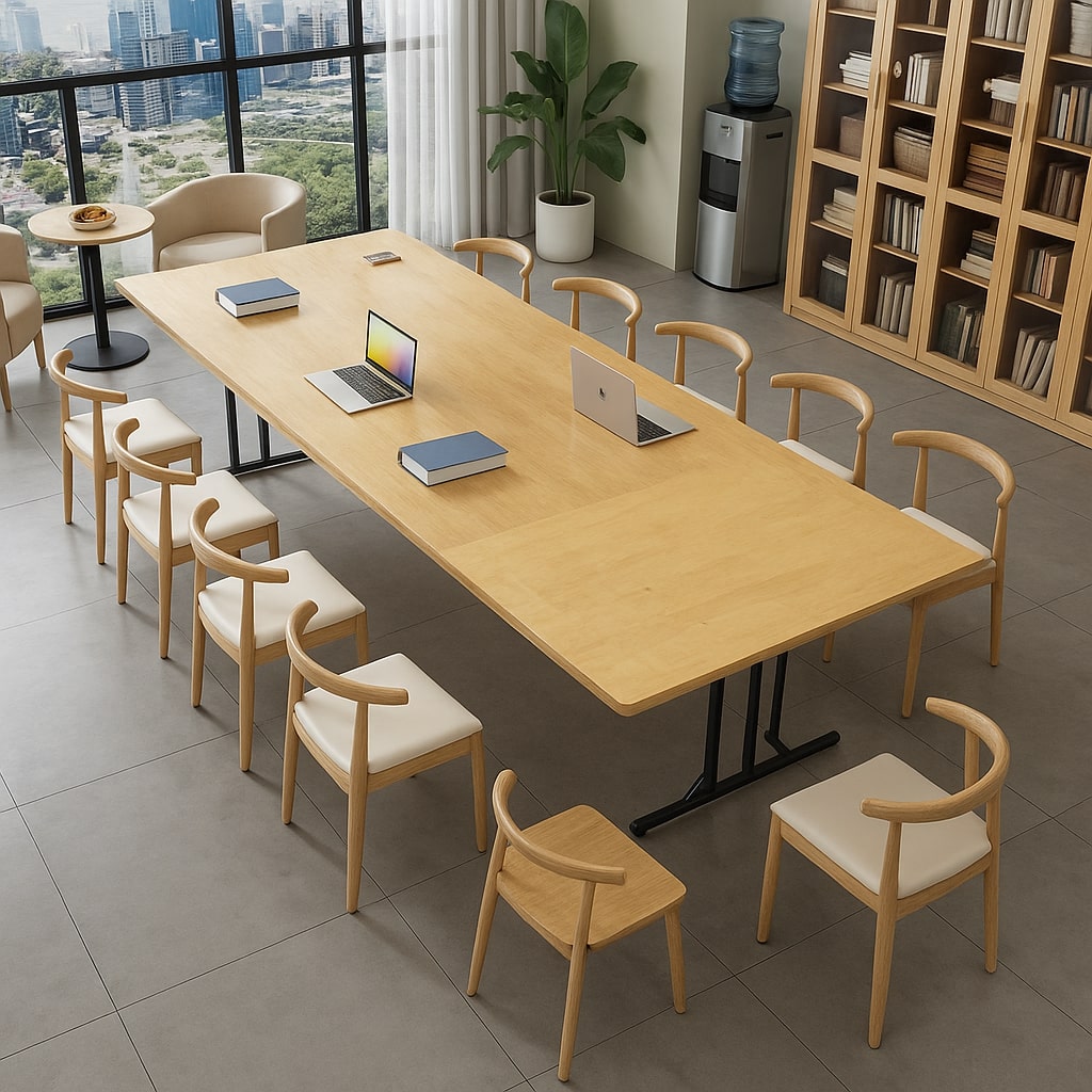 Large office/dining table with a dining table extension on the end