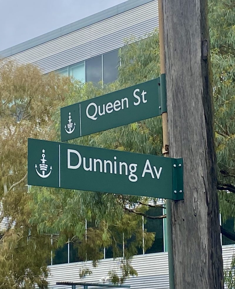 Street signs for Queen st and Dunning Ave, Rosebery NSW