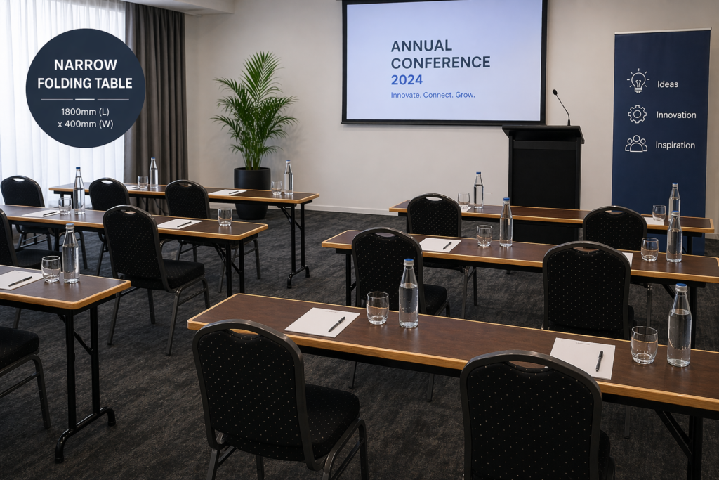 Narrow Folding Tables being used in a small conference
